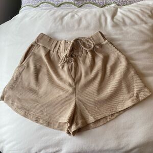 Princess Polly Beige Waffle Knit Drawstring Shorts